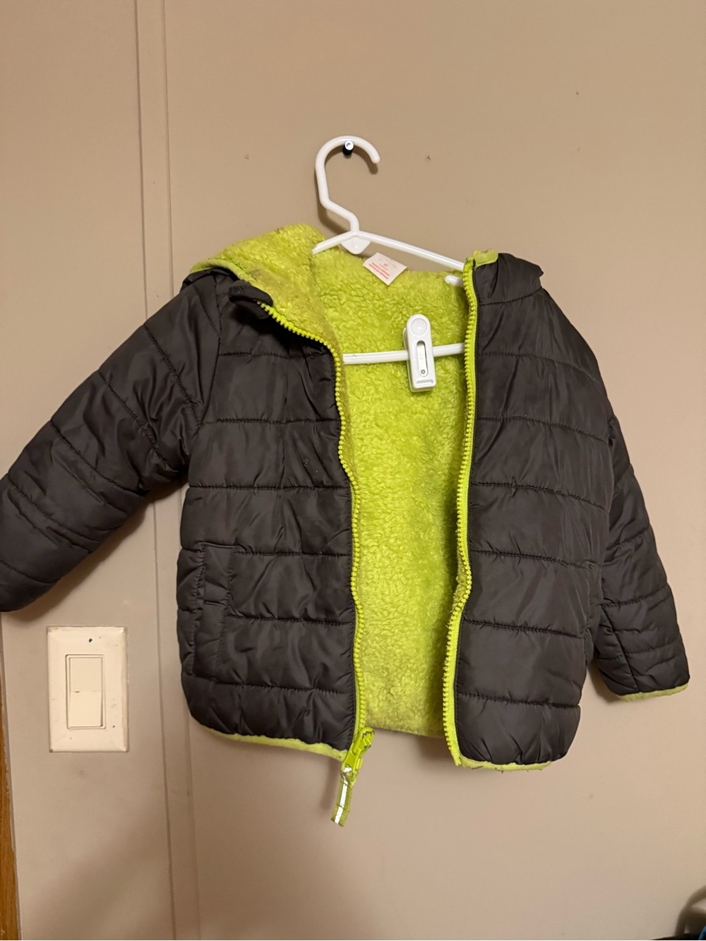 Kids Reversible Puffer Jacket with Lime Fleece Lining